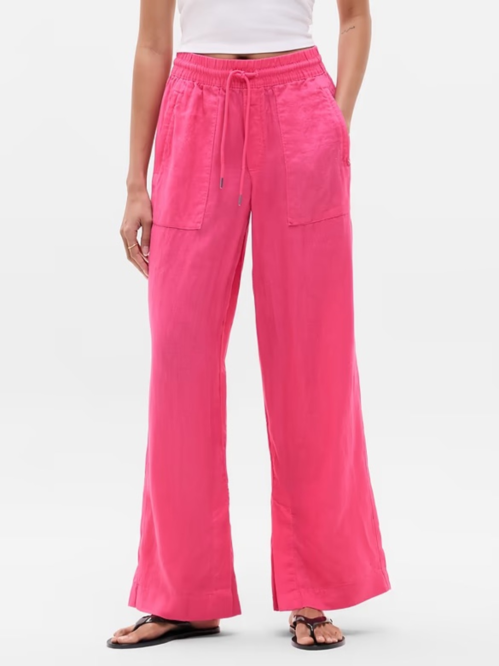 Athleta Retreat Linen High Rise Wide Leg Pant Tall